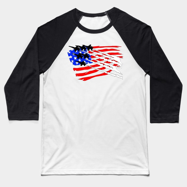 F18 Hornets flyover American Flag V2 Baseball T-Shirt by Joseph Baker